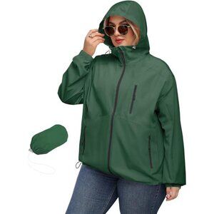 Plus Size Womens Rain Jacket Waterproof Hood Packable Lightweight Trench Coat